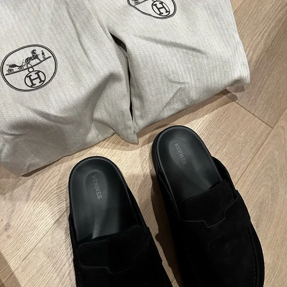 Hermes Go Mule -Black Slip-On Loafers Suede Comfort